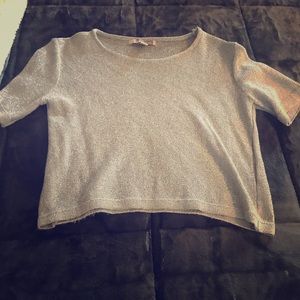 F21 cropped silver sparkly sweater top size Small